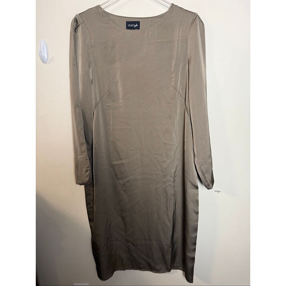 Wukogals Lily Midi Sheath Long Sleeve Dress Modest Taupe Medium